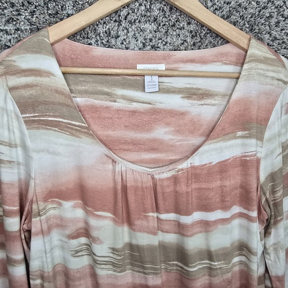 Chicos Top Womens 1 US Medium Pink Scoop Neck 3/4 Sleeve Tee Stretch Casual - Picture 4 of 7